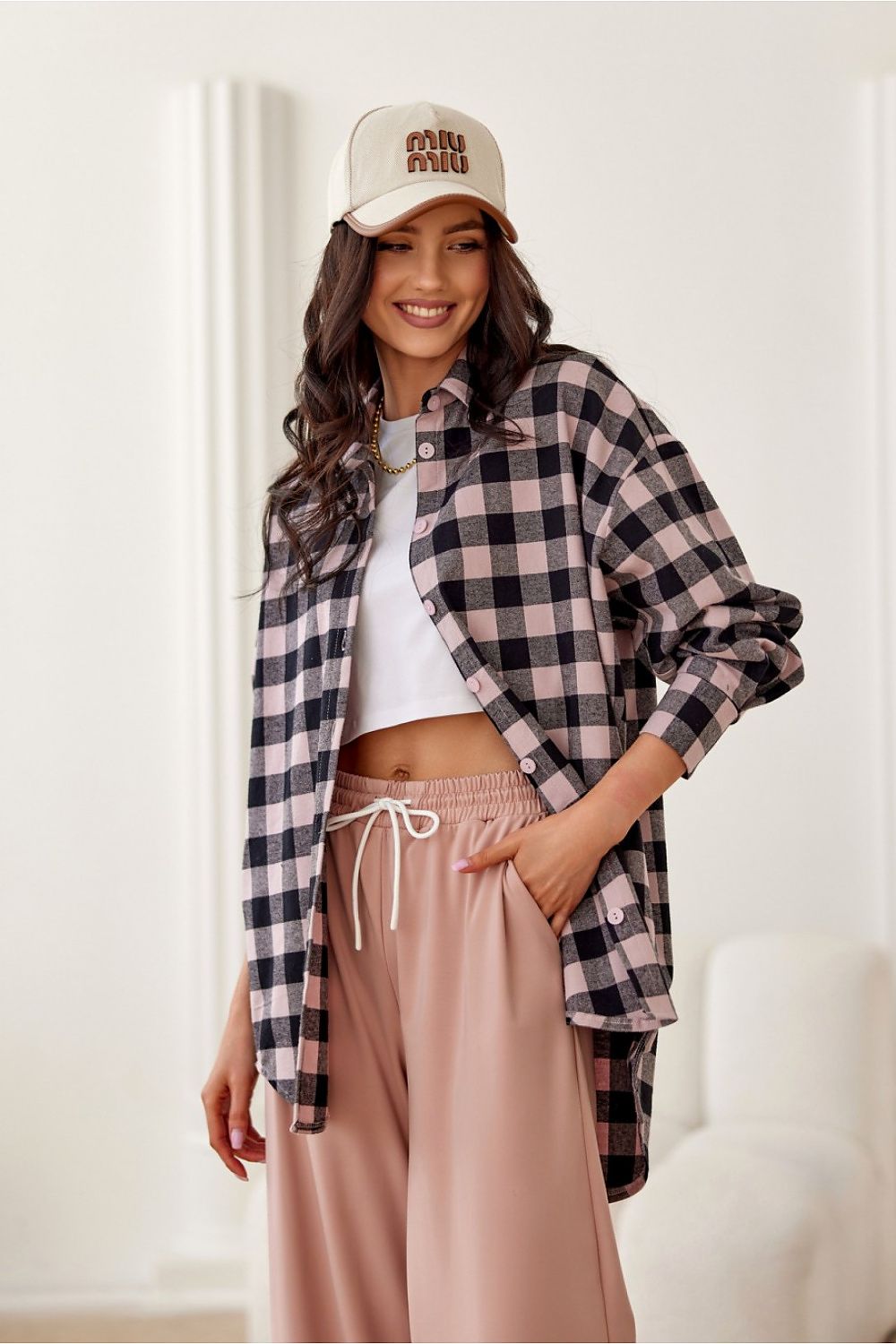 Roco Fashion Women's Flannel Shirt styled for a casual yet elegant everyday look, paired with jeans and ankle boots.
