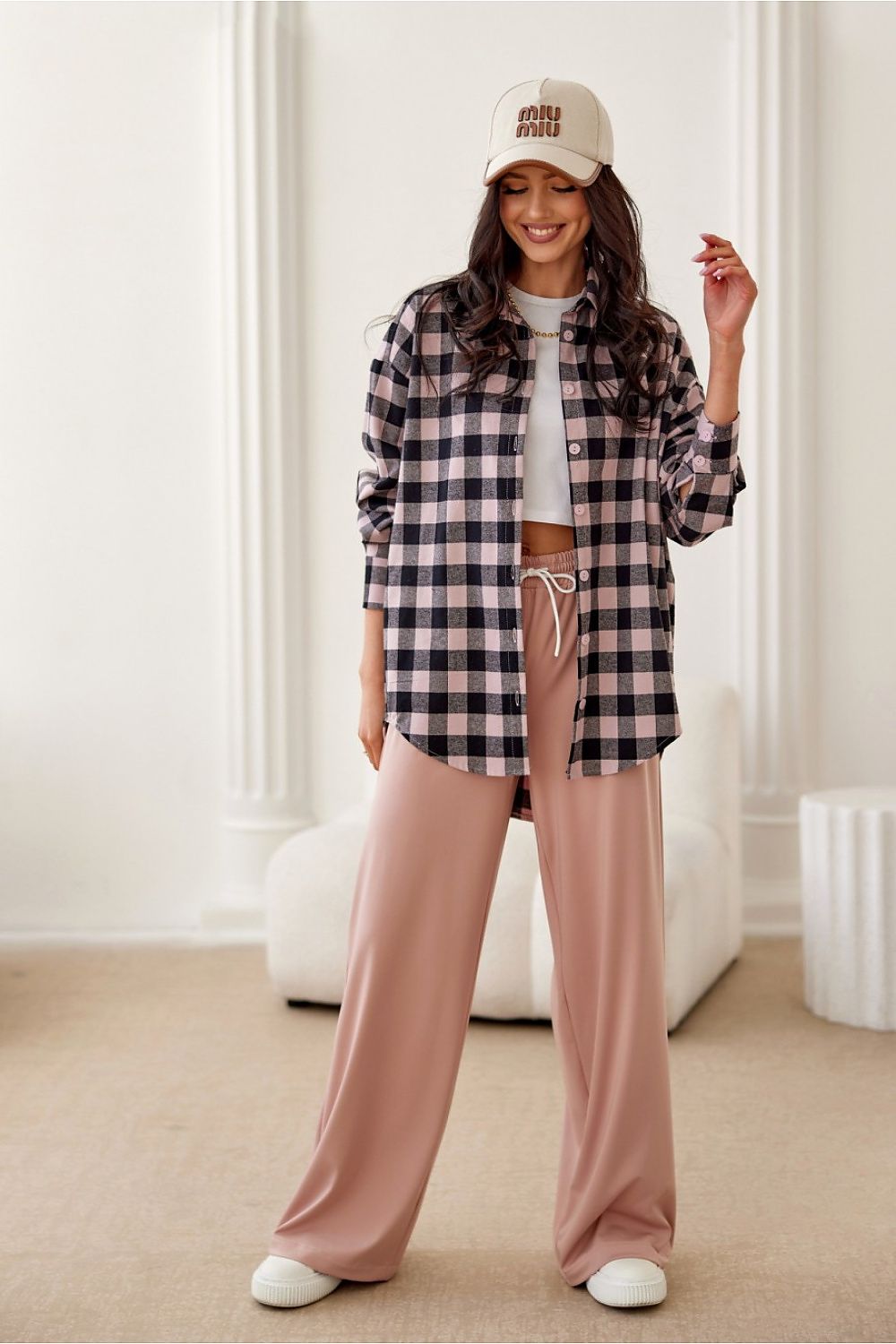 Sophisticated styling of Roco Fashion Women's Flannel Shirt, perfect for smart casual outings with classic chinos.