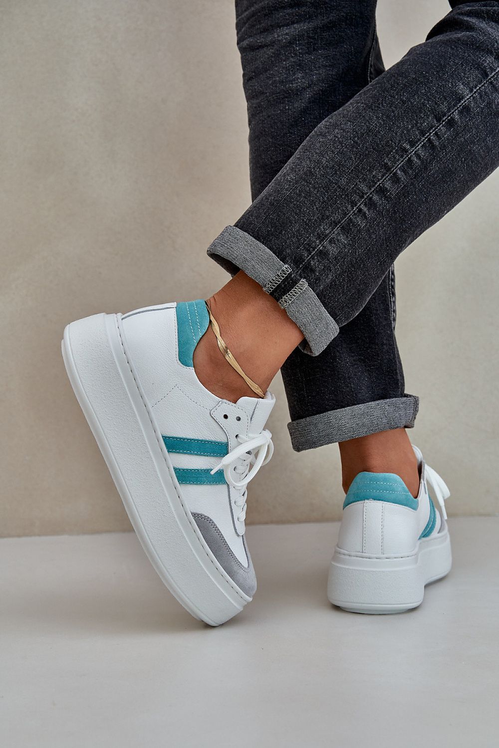 Luxurious women's sneakers in natural leather by Step in style, offering ideal comfort and style for city walks and social outings.