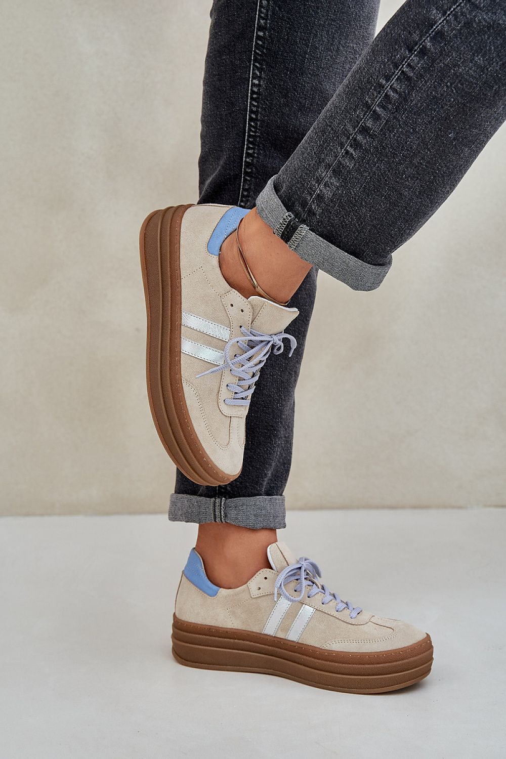 Luxury women's natural leather sneakers in elegant style by Step in Style, showcasing low lace-up design suitable for casual or smart outfits.