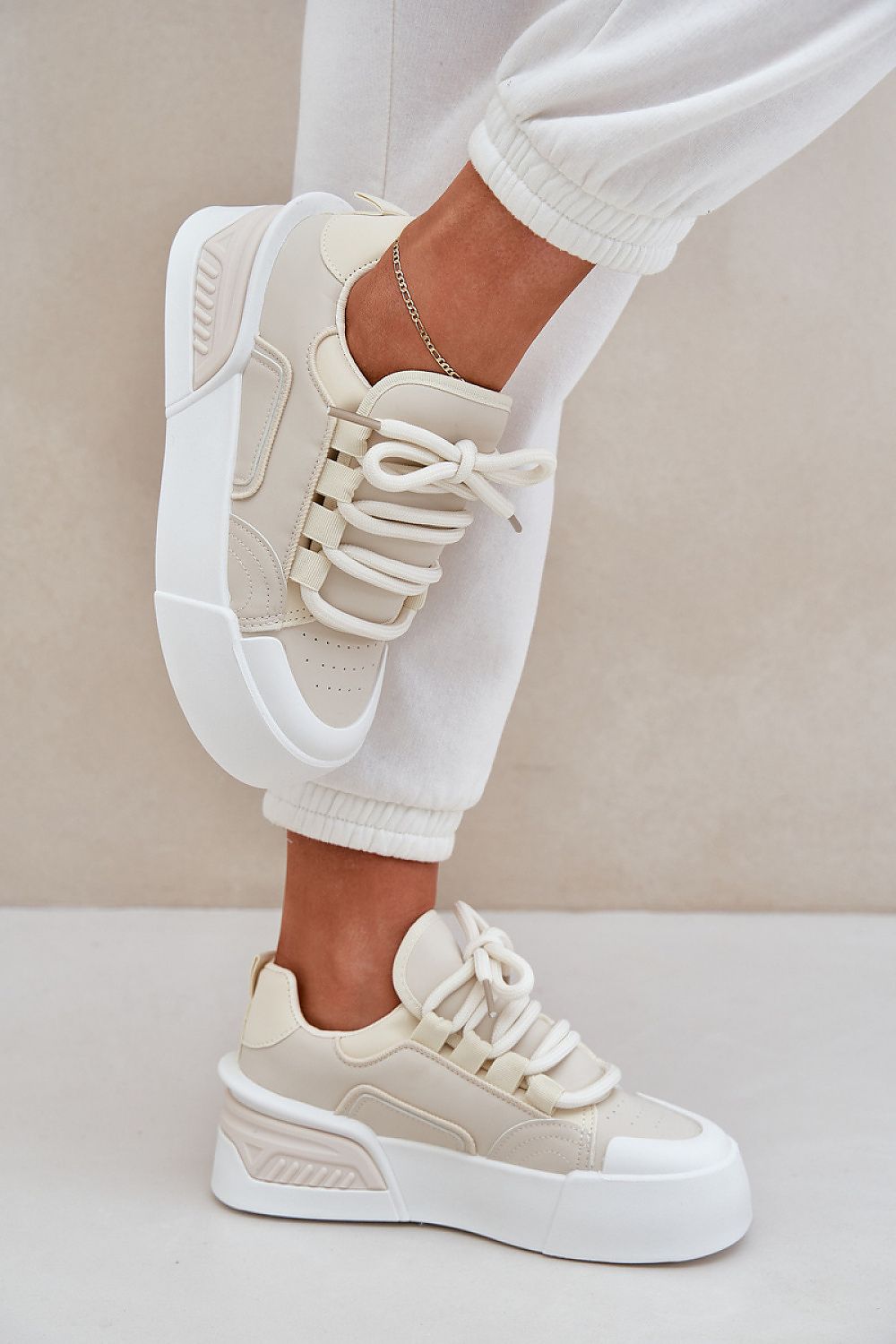 Stylish women's eco leather sneakers with a classic rounded toe and thick laces, ideal for chic casual outfits, from Step in Style.