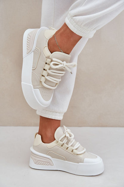 Stylish women's eco leather sneakers with a classic rounded toe and thick laces, ideal for chic casual outfits, from Step in Style.