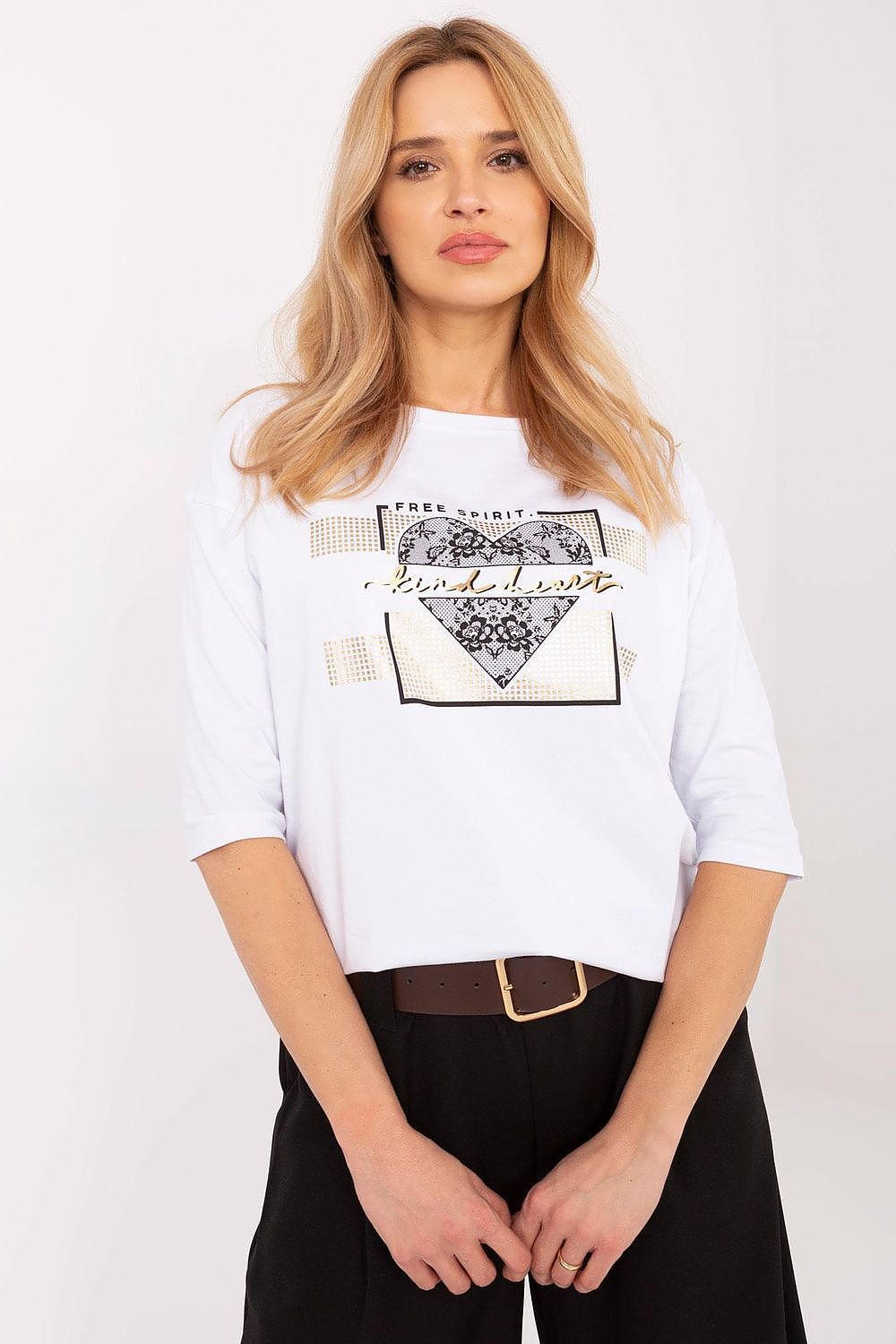 Elegant casual cotton blouse designed by Factory Price featuring stylish prints and 3/4 sleeves, perfect for sophisticated everyday wear.