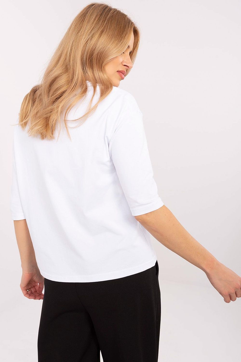 Factory Price's luxurious women's blouse with 3/4 sleeves, made from soft cotton and spandex blend for a flattering silhouette and stylish appeal.