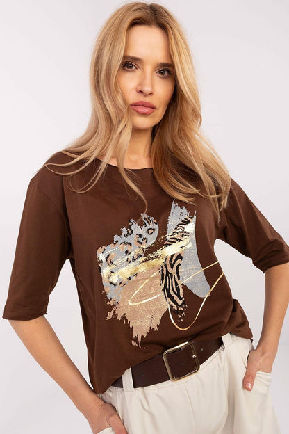 Luxurious animal print blouse for women, crafted by Factory Price, made from soft cotton and elastane for a stylish look and perfect fit.