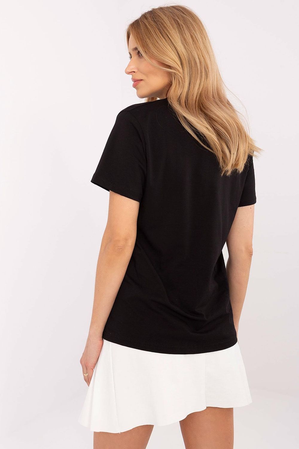 Luxurious women's casual t-shirt offered by Factory Price, designed with short sleeves and enriched with studs, ideal for chic everyday outfits.