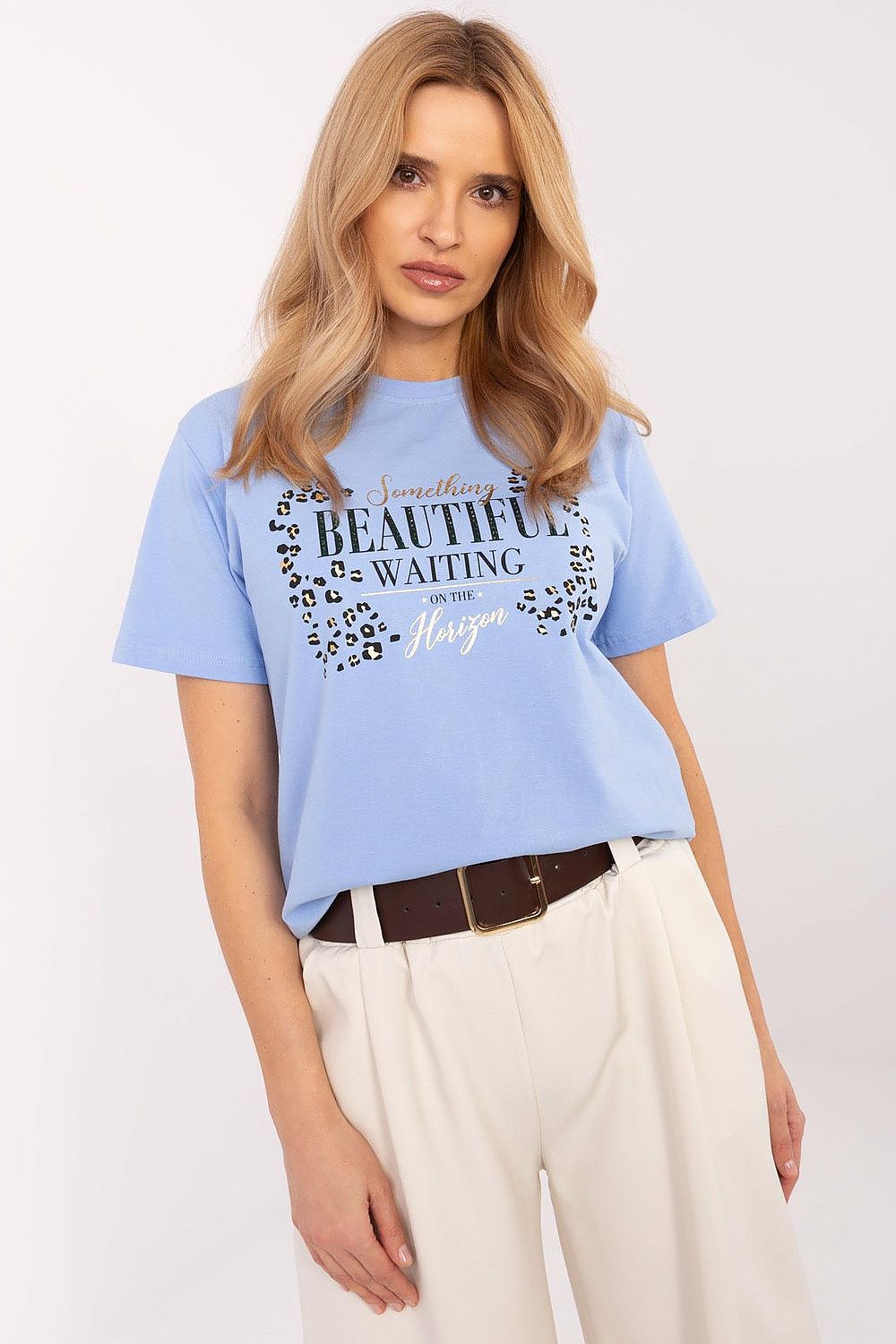 Luxury stylish women's casual t-shirt by Factory Price, featuring decorative studs and a round neckline, made from soft cotton for ultimate comfort.