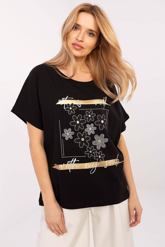 Elegant oversized floral print blouse featuring subtle rhinestones by Factory Price, designed for a luxurious casual look.