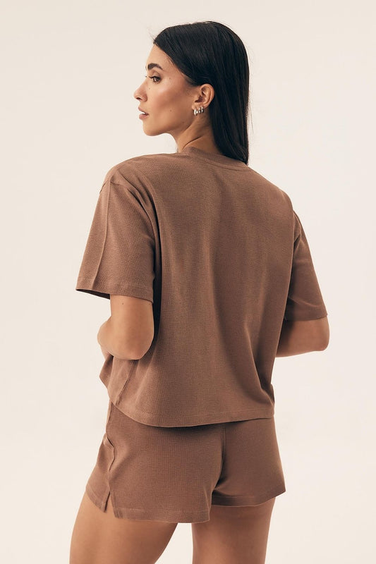 Close-up of Henderson’s luxury women’s pyjama set showcasing the premium quilted fabric and elegant design, perfect for a stylish nightwear experience.