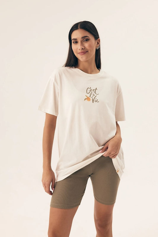 Luxury Henderson Women's Cotton Pyjama Set featuring a short-sleeved blouse with a round neckline, perfect for comfortable sleepwear or homewear.