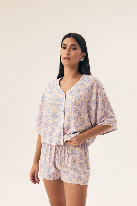 Henderson Women's Luxury Viscose Pyjama Set featuring elegant V-neck top and comfortable shorts, perfect for a restful night's sleep.