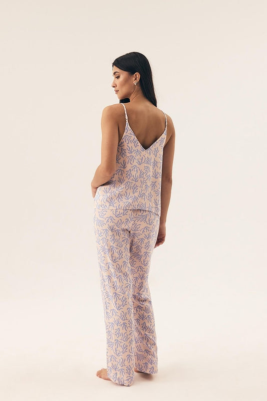 Luxurious women's cotton pajama ensemble with a feminine V-neck design and adjustable straps, designed by Henderson, perfect for stylish sleepwear.