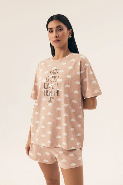 Luxurious Henderson women's cotton pajamas set featuring a stylish short-sleeved top and breathable shorts for ultimate comfort and elegance.