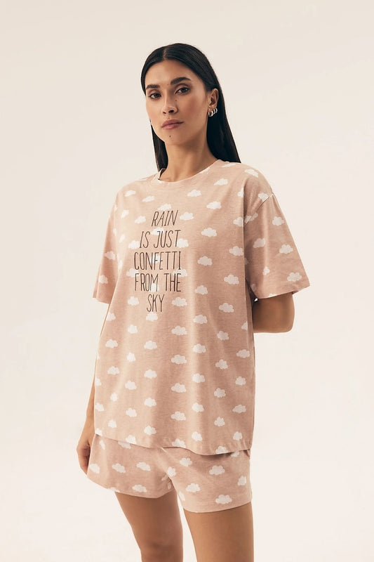 Luxurious Henderson women's cotton pajamas set featuring a stylish short-sleeved top and breathable shorts for ultimate comfort and elegance.