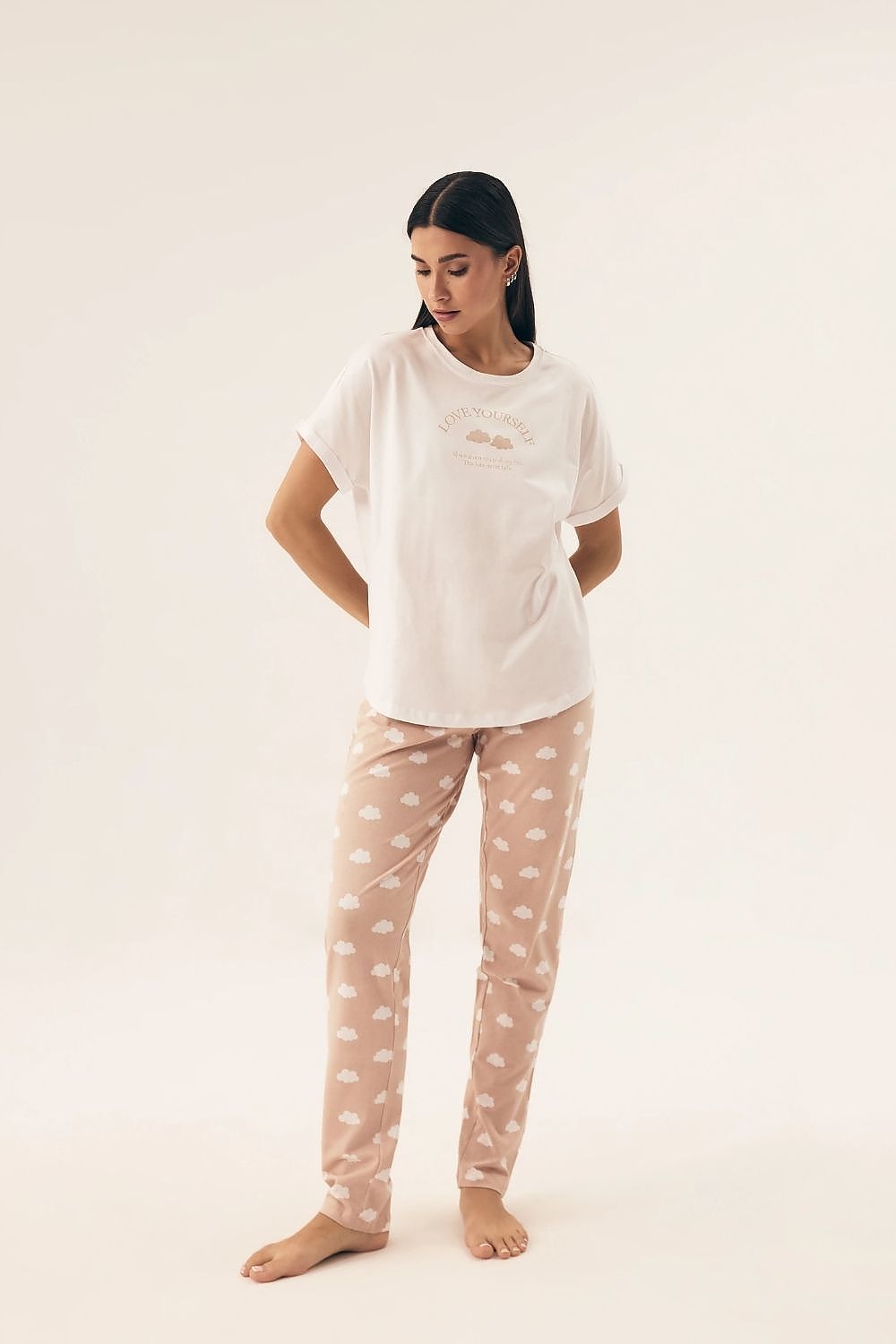 Elegant Henderson Women's Cotton Pajama Set featuring a short-sleeve top and full-length pants, perfect for luxurious comfort and style during sleep.