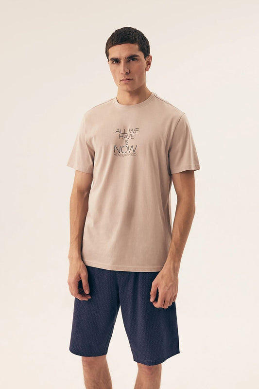 Luxury Henderson Men's Pajamas Set featuring a stylish short-sleeved top and minimalist shorts, perfect for a fashionable and comfortable nightwear experience.