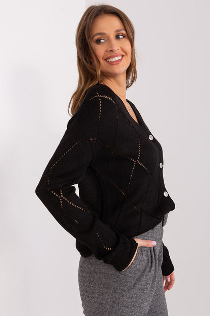 Stylish Rue Paris cardigan for women, showcasing a chic lace detail and versatile V-neck, perfect for a sophisticated casual look.