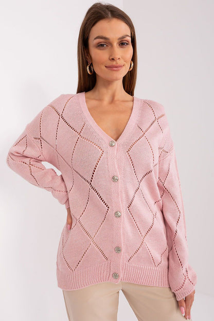 Chic and elegant V-neck cardigan by Rue Paris with lace accents, an essential piece for stylish women's wardrobes in cooler weather.