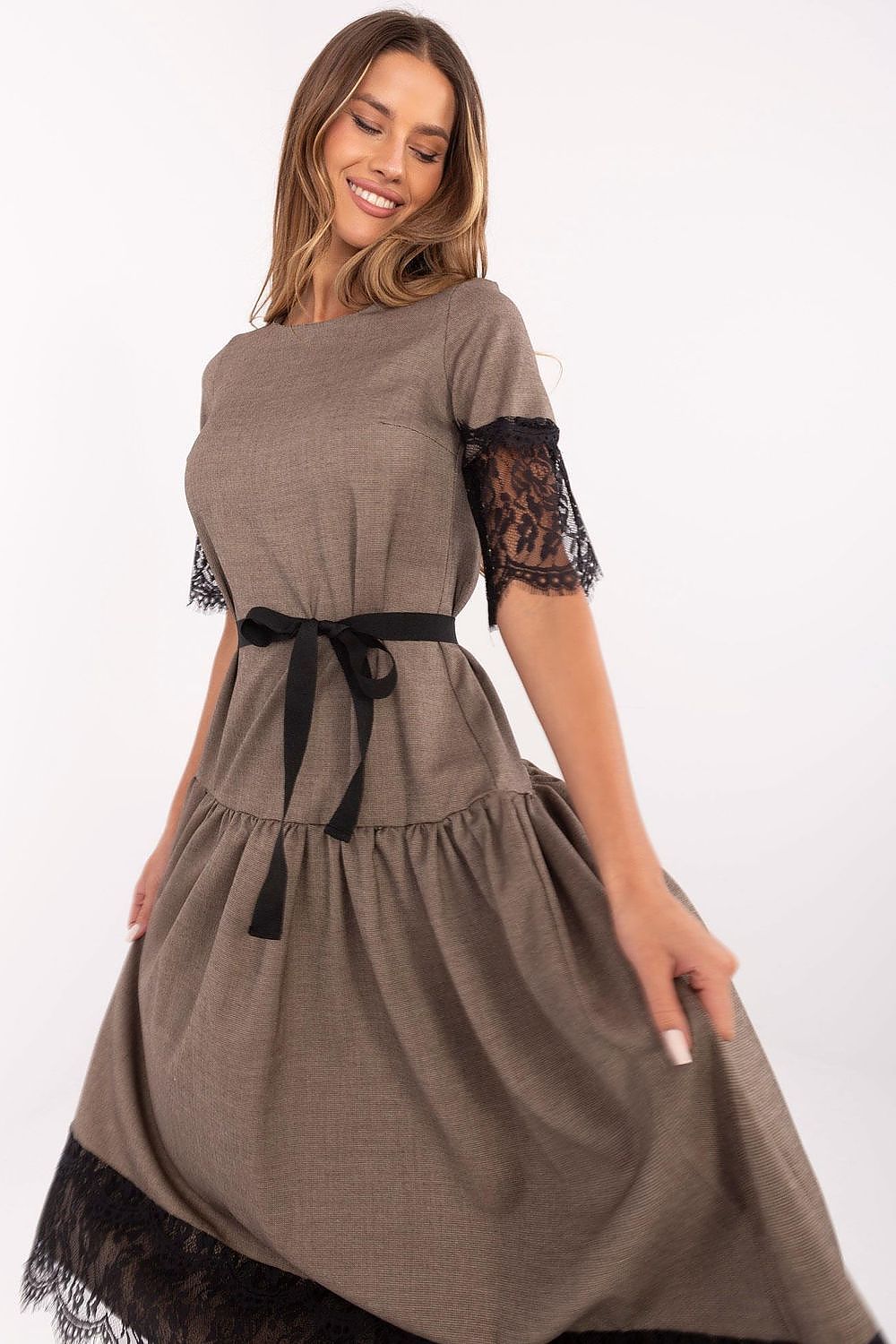 Back view of the Elegant Wool Cocktail Dress by Lakerta with concealed zipper and elegant round neckline.