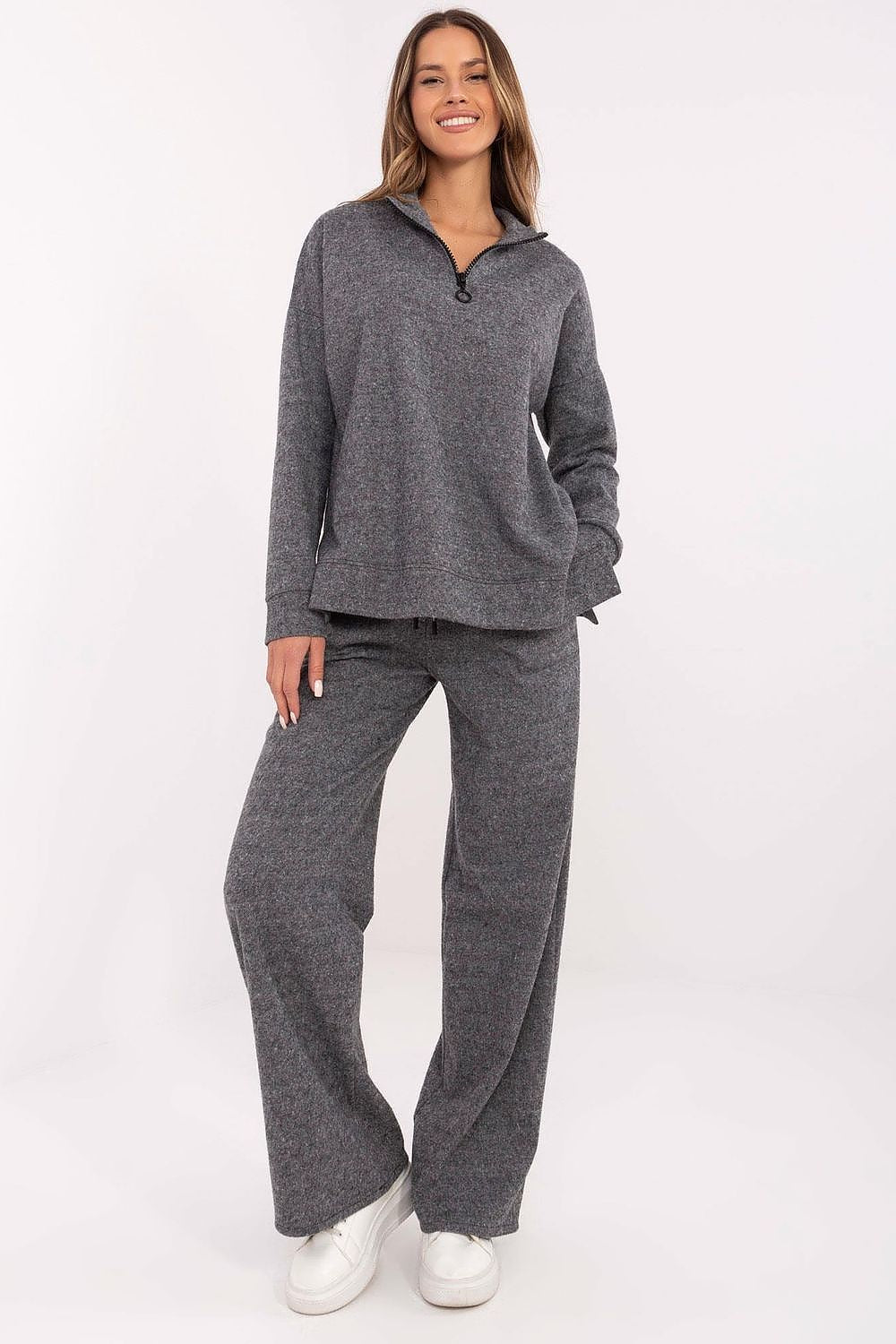 Lakerta stylish tracksuit set for women featuring a modern zip sweatshirt made of high-quality cotton blend, perfect for luxury casual wear.