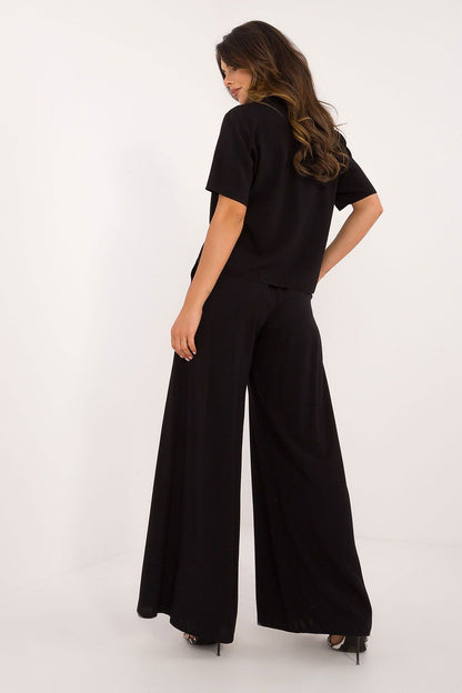 Elegant Viscose Set by Lakerta featuring high waist trousers and classic cut shirt, perfect for luxury casual styling.