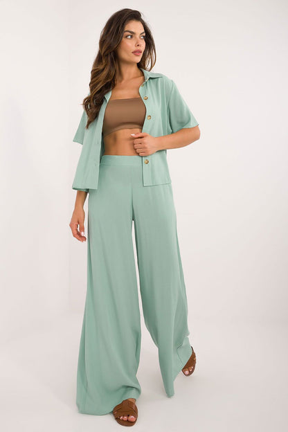 Close-up of the luxury viscose fabric of the Lakerta stylish set, showcasing its lightweight breathability and elegant texture.