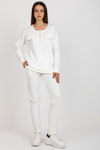 Luxury modern tracksuit set for women by Lakerta, featuring a stylish snap front sweatshirt and high-waisted pants in a comfortable cotton blend.