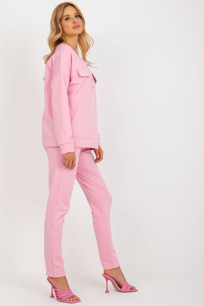 Stylish Luxury Modern Tracksuit Set for Women by Lakerta featuring a classic-cut sweatshirt with snap fastening.