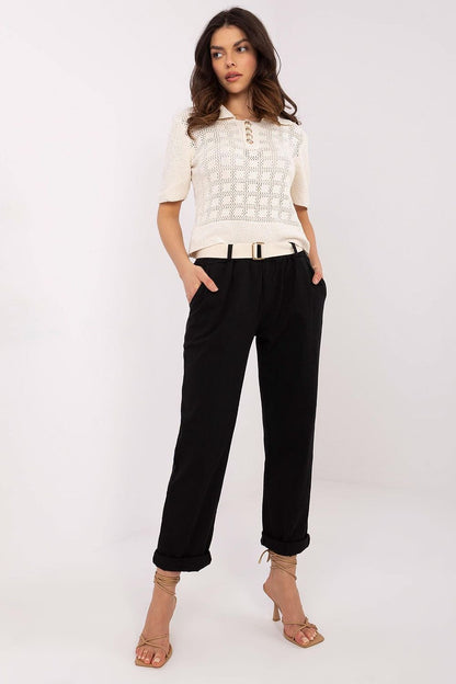 Stylish women's trousers by Italy Moda, showcasing high waist and straight legs design, made from premium polyester and viscose blend, perfect for elegant everyday and office wear.