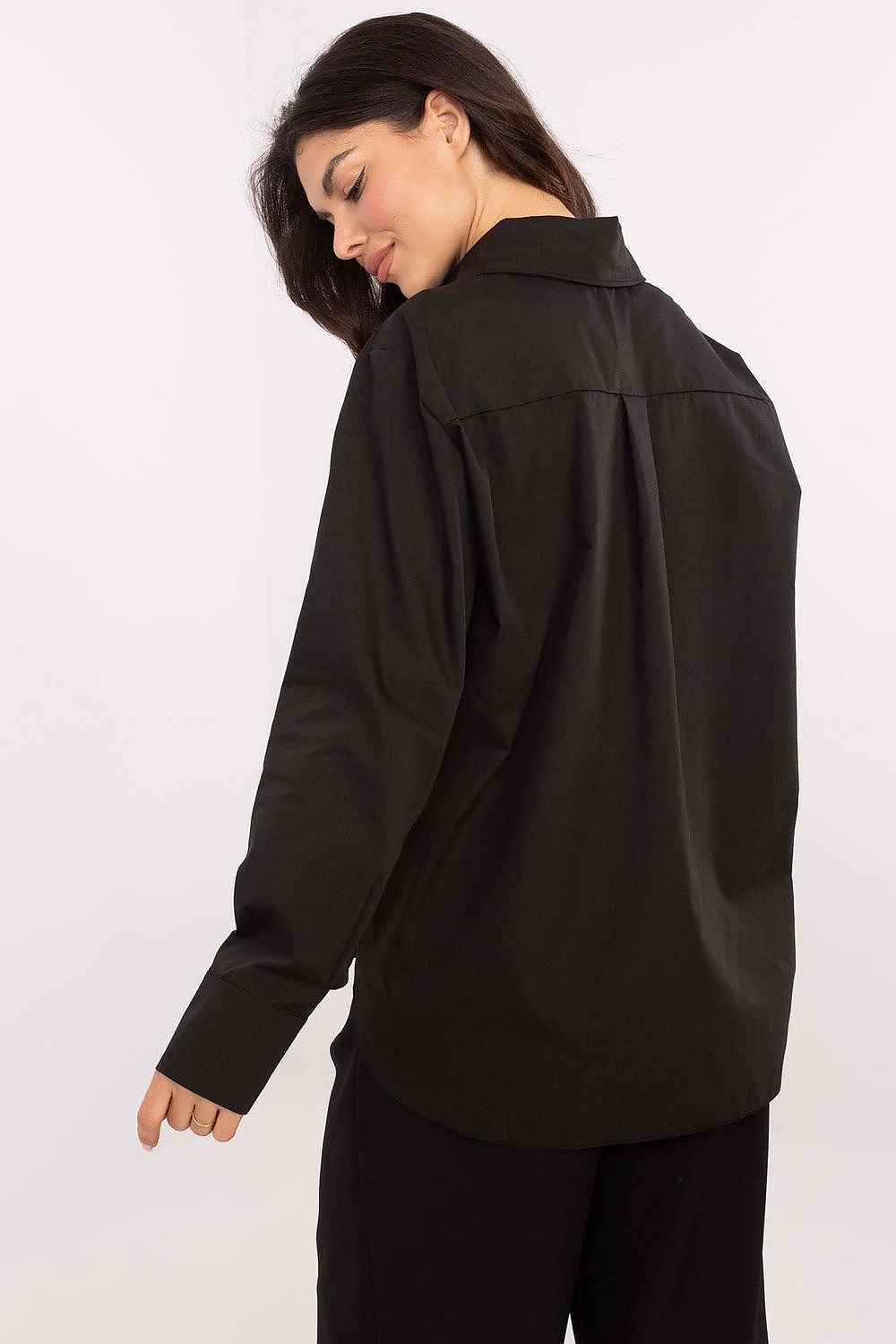 Close-up of the luxurious fabric of the Lakerta women's long sleeve cotton shirt, highlighting the quality cotton blend and exquisite design.