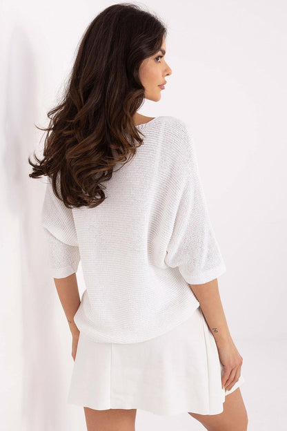 Elegant women's casual 3/4 sleeve sweater by Italy Moda featuring a stunning butterfly print in a comfortable cotton-acrylic blend, perfect for stylish everyday wear.