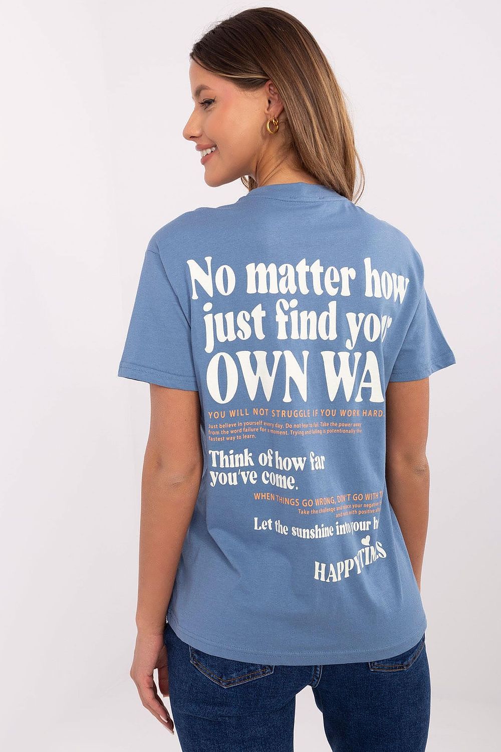 Elegant Women's Classic Cut Cotton T-Shirt by Sublevel featuring minimalist slogan print for a chic look.