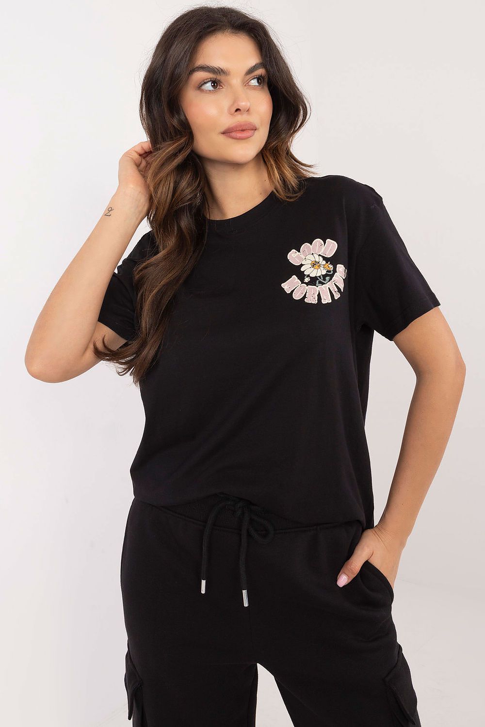 Luxury women's cotton t-shirt by Sublevel featuring a minimalist print, ideal for everyday style.