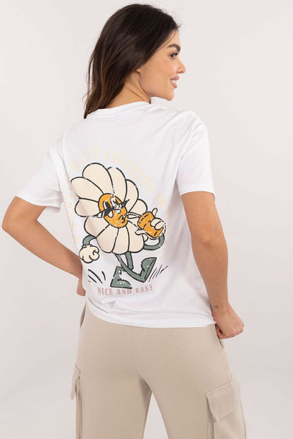 Minimalist printed luxury t-shirt by Sublevel, designed for women seeking both style and comfort, available in multiple sizes.