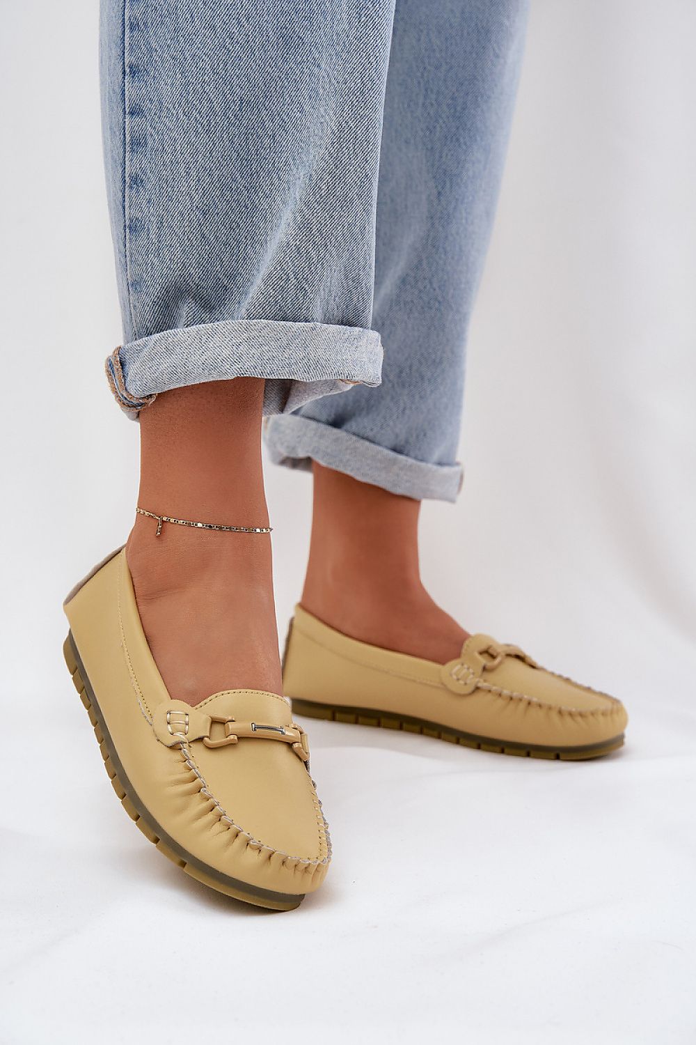 Elegant natural leather moccasins by S.Barski featuring rubber sole for stability and cushioning, showcased by Step in Style.