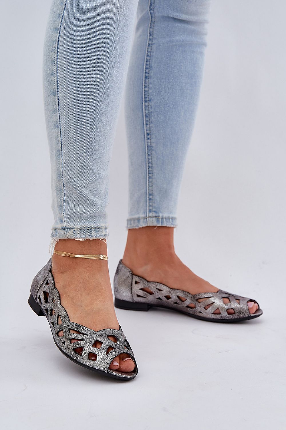 Elegant eco leather ballet flats by Step in Style, featuring open toes and a modern latticed upper for spring and summer fashion.