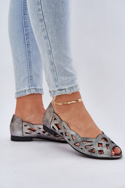 Elegant eco leather ballet flats with open toes by Step in Style, showcasing a modern latticed design perfect for spring and summer.