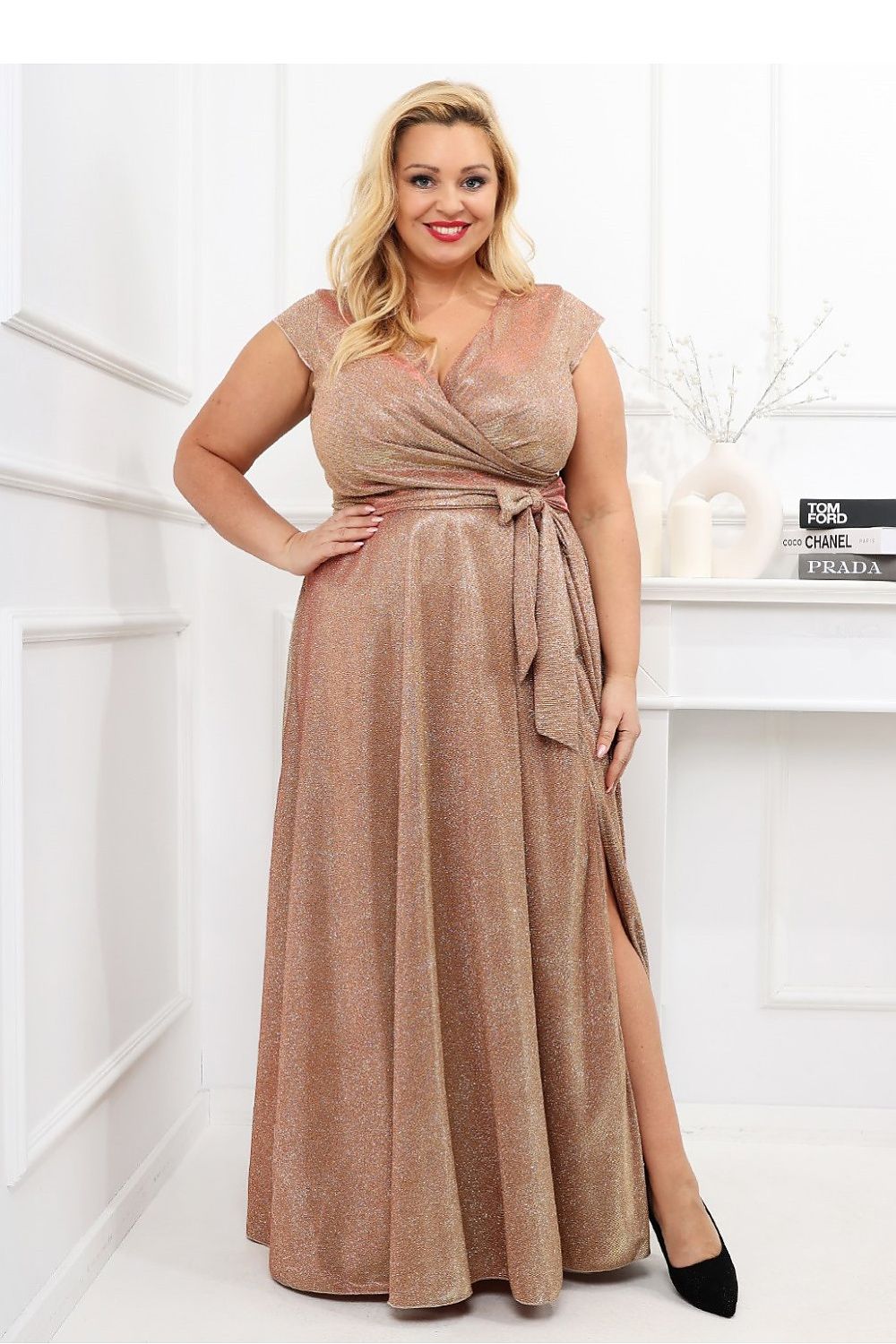Stylish Plus Size Dress in Dirty Pink from With You, highlighting a cinched waist and flowing flared skirt, perfect for weddings and celebratory events.