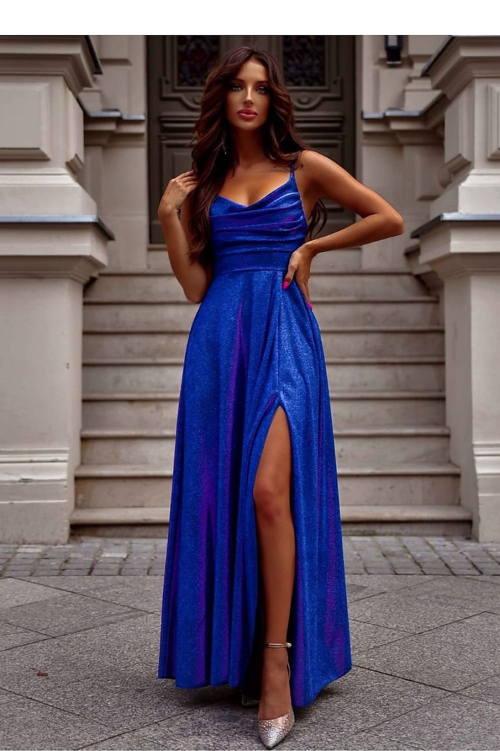 Close-up of the braided tie detail on the back of the elegant long dress by With You, adding sophistication to the overall design.