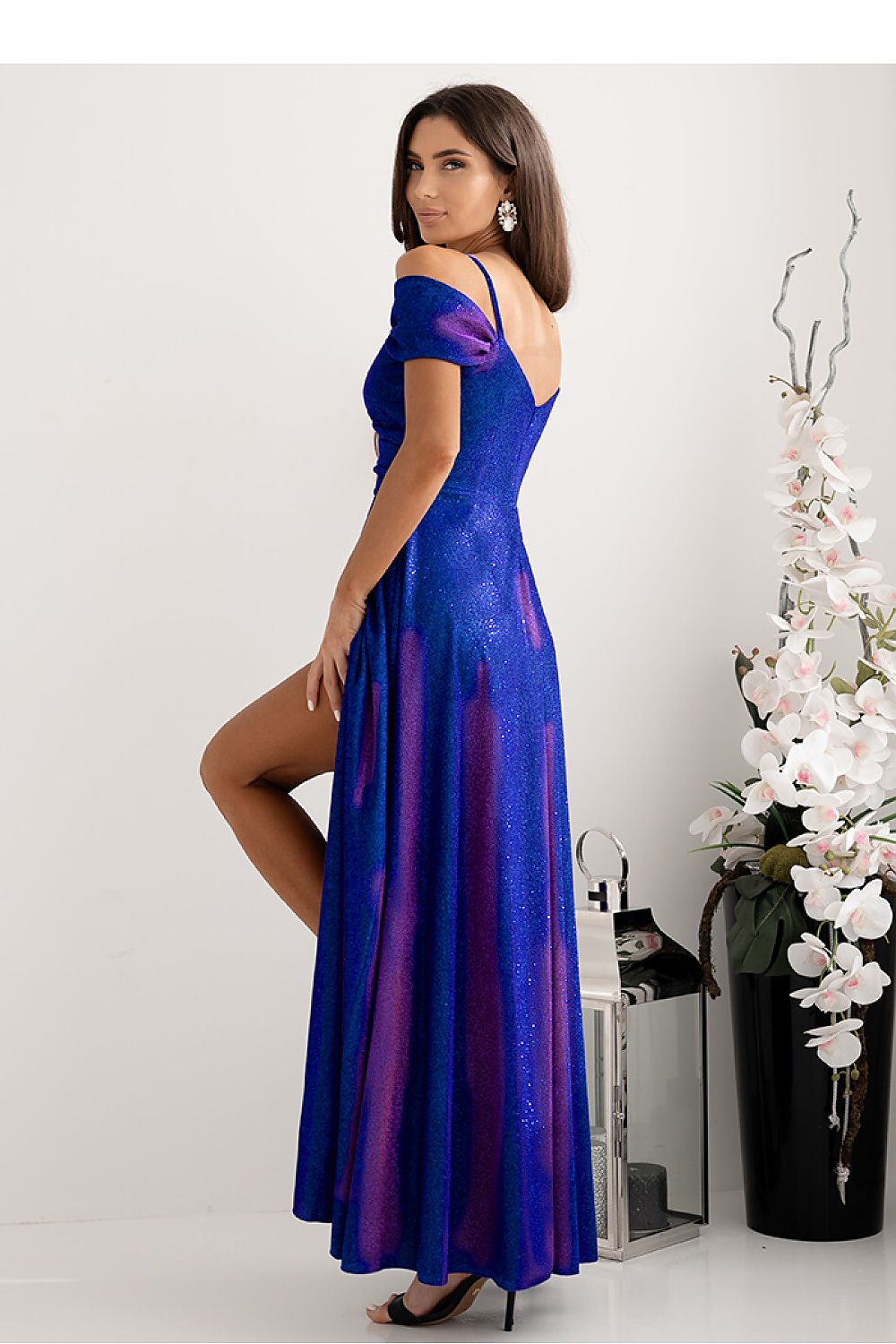 Chic long dress with wrap neckline and thin straps by With You, ideal for creating a sophisticated evening ensemble.