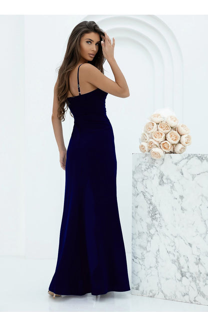 Sophisticated long dress by With You in cotton and spandex blend, perfect for glamorous events with a deep neckline.