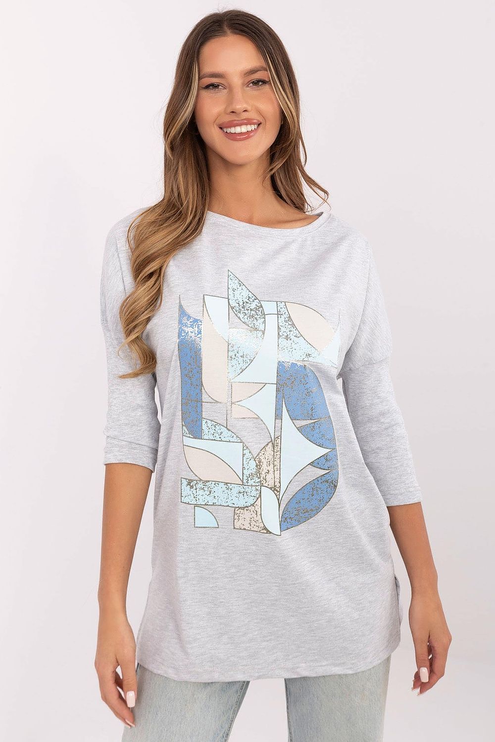 Elegant casual women's blouse by Factory Price, featuring soft cotton blend fabric with stylish ribbed sleeves, perfect for sophisticated everyday wear.