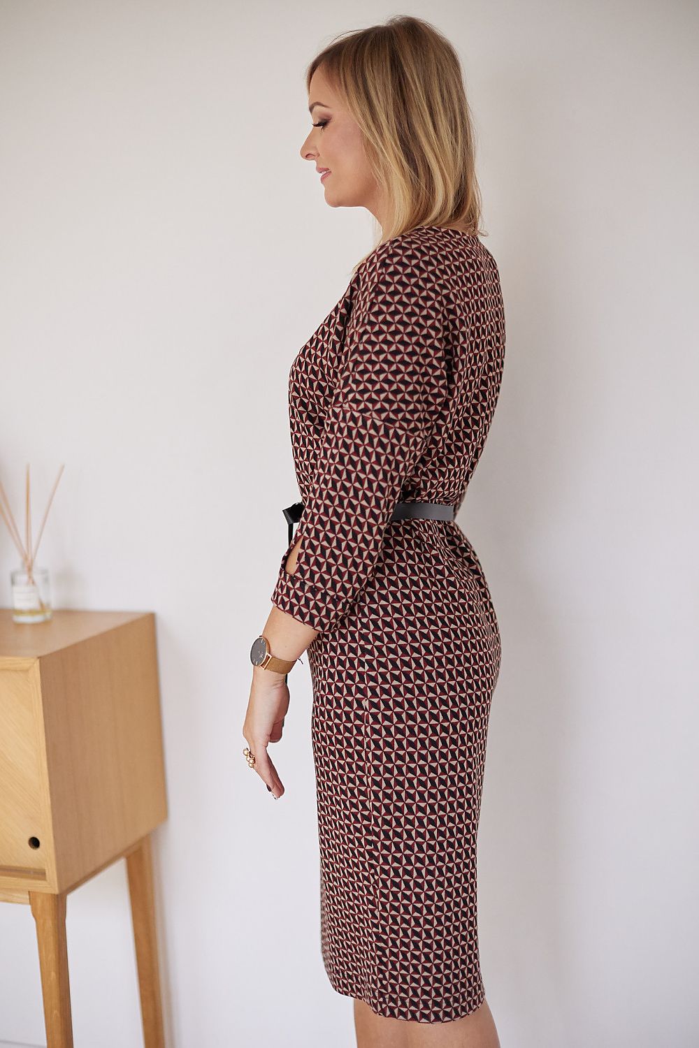 Close-up of the Eco Leather Belt on the Luxury Kimono Wrap Daydress for Women by La Aurora, crafted for comfort and sophistication.