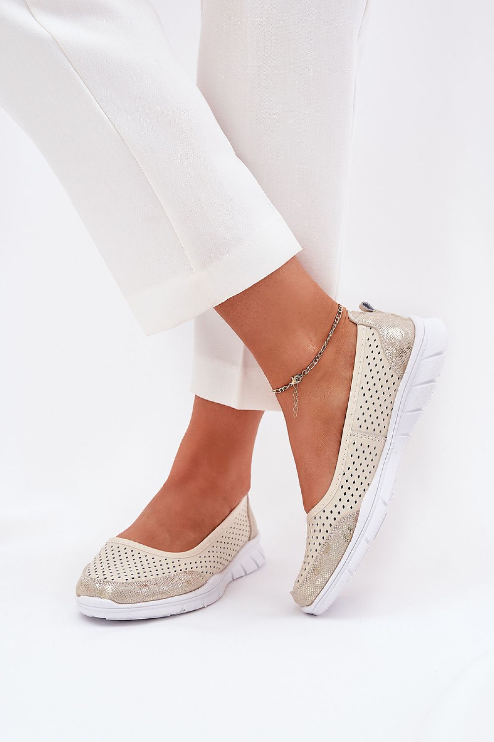 Elegant natural leather ballerinas from Step in Style with breathable lacy pattern, ideal for warm weather and stylish summer outfits in EU sizes 36-41.