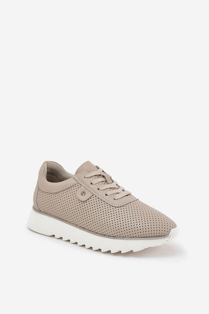 Close-up of natural leather women's sports shoes with sequins and platform, crafted by Step in Style, perfect for adding sophistication to any outfit.