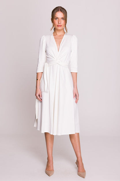 Stylove classy knee length daydress in modal fabric, highlighting the garment's stylish silhouette and feminine charm.