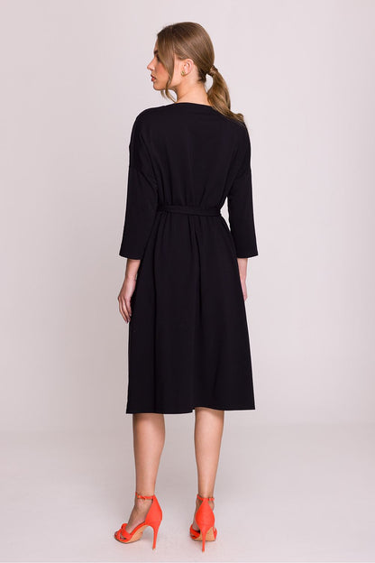 Fashionable representation of Stylove oversized modal dress, featuring a belt that accentuates the waist, ideal for curating a sleek silhouette.