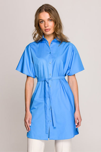 Stylove stylish cotton tunic shirt featuring an oversized, short sleeve design. Perfect for elegant casual looks.