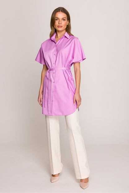 Stylove cotton tunic shirt with a classic collar and rounded bottom, perfect for both casual and special occasions.