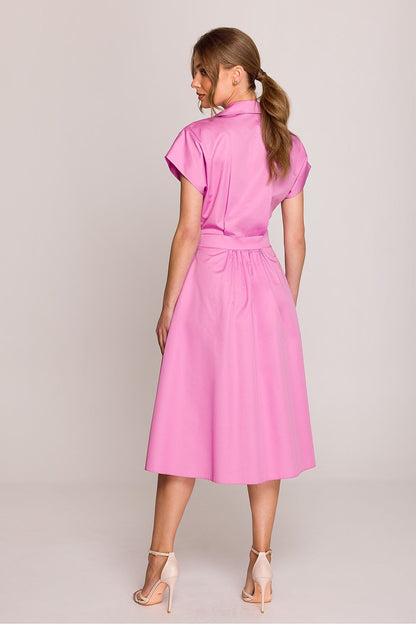 Stylove Elegant 100% Cotton Shirt Dress with Waist Gathering, showcasing a luxurious and breathable design perfect for warm days, highlighting timeless elegance and superior craftsmanship.